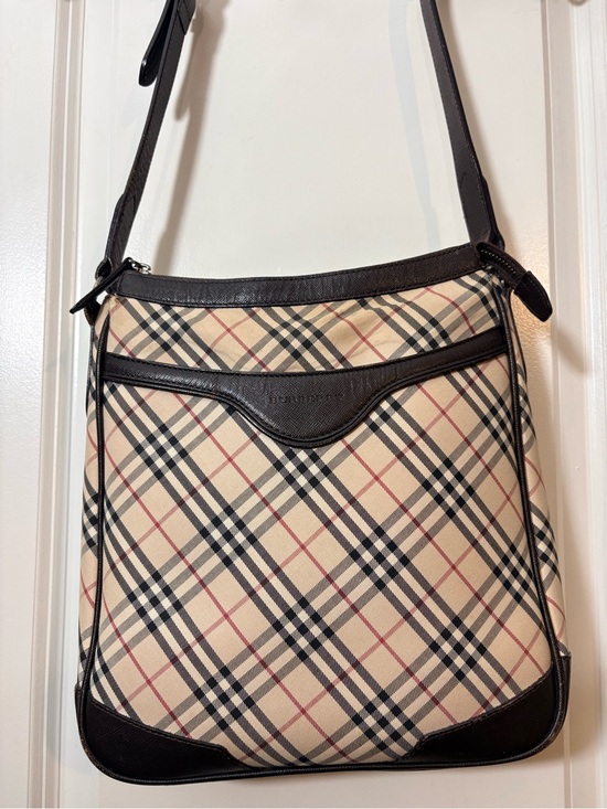 Burberry Handbags - Burberry Vintage House Check Crossbody Bag Brown Saffiano Leather Trim